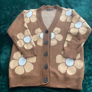 NEW SHEIN Brown and White Floral Cardigan Sweater.